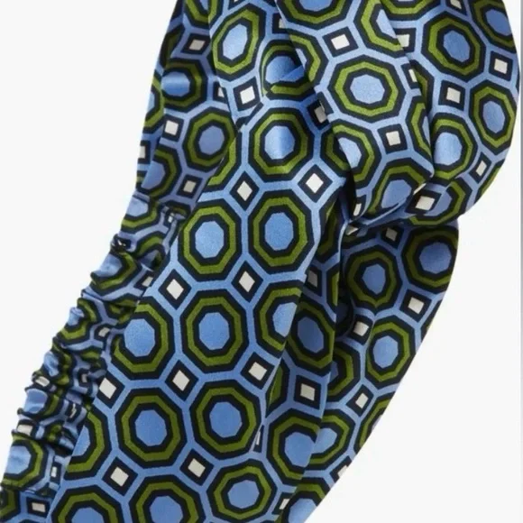 Tory Burch Silk Headband in Blue and Green Geometric Octagon Print. NWT. - Picture 8 of 8